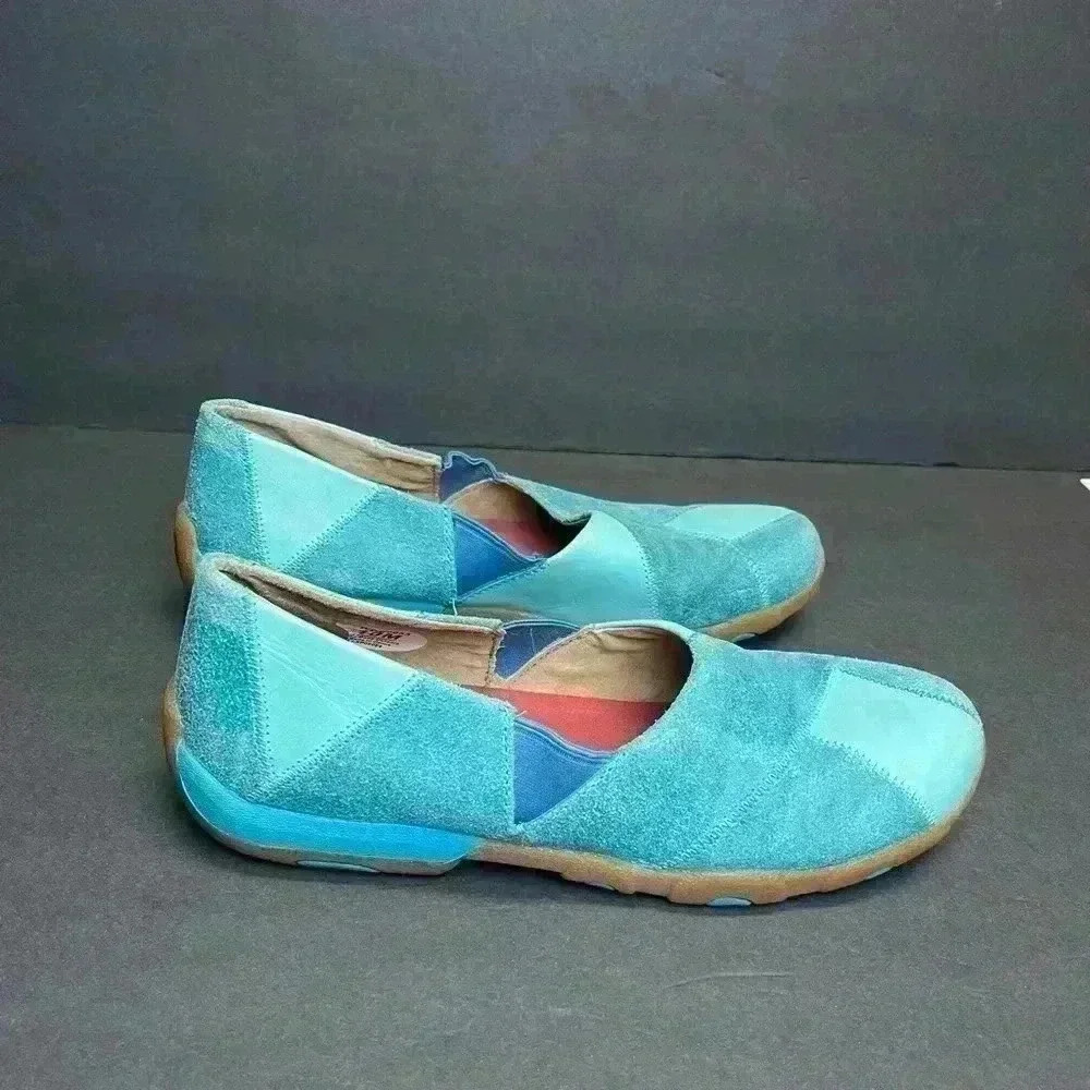 Twisted X Driving Moccasin Women's Patchwork Blue Suede Leather Slip On size 10m